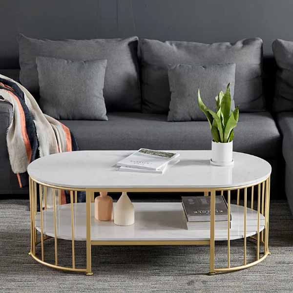 Bàn Trà Sofa Đôi Elip 2 Tầng Mặt Đá BTD391