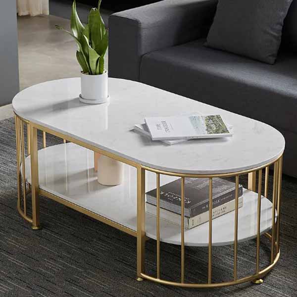 Bàn Trà Sofa Đôi Elip 2 Tầng Mặt Đá BTD391