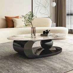 Bàn Trà Sofa Elip Mặt Đá Ceramic BT958