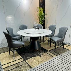 Bộ Bàn Ăn Tròn Mặt Đá 6 Ghế Nhập Khẩu BT619