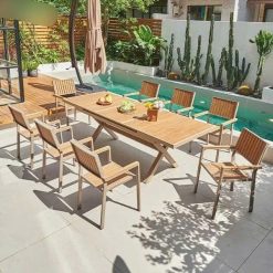 Bộ Bàn Mở Rộng 2m4 8 ghế ngoài trời composite SV248