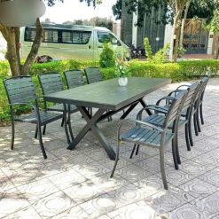 Bộ Bàn Mở Rộng 2m4 8 ghế ngoài trời composite NT2208